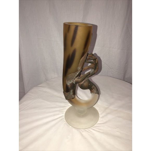 Art Deco Style Blown Glass Vase "Corn" 3d Metal Coated Brown  Handmade - Picture 2 of 12